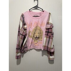 Reworked Upcycle Grunge Oversize Def Leppard Flannel Sweater L/XL